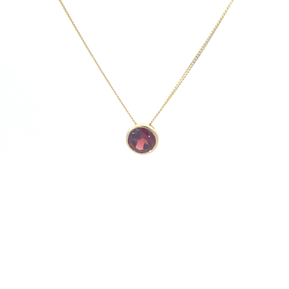 10K Yellow Gold 5mm Genuine Garnet Pendant, 18&quot;