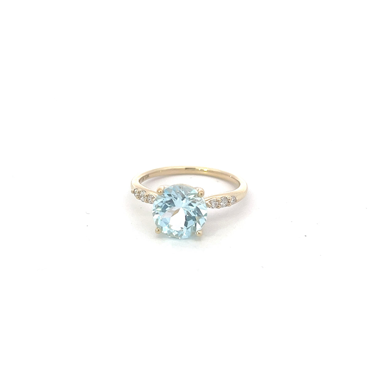 10K Yellow Gold 9mm Cushion Cut Sky Blue Topaz and 0.12cttw Diamond Ring