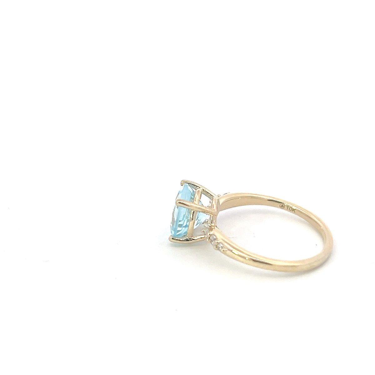 10K Yellow Gold 9mm Cushion Cut Sky Blue Topaz and 0.12cttw Diamond Ring