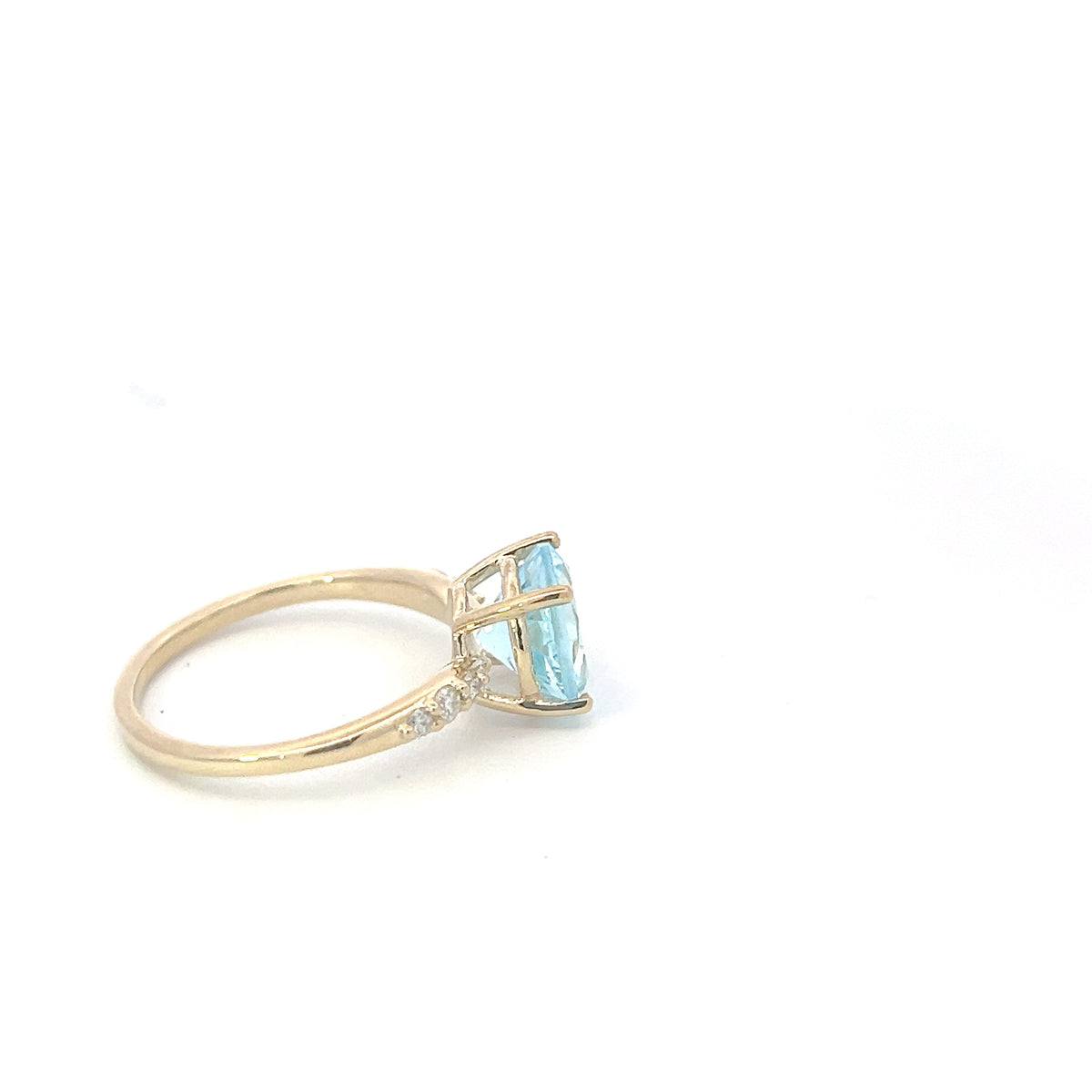 10K Yellow Gold 9mm Cushion Cut Sky Blue Topaz and 0.12cttw Diamond Ring