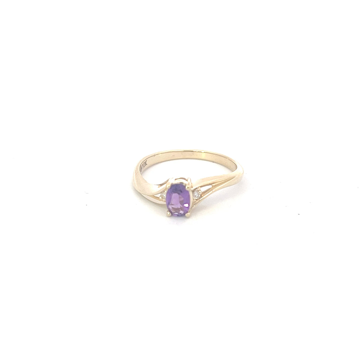 10K Yellow Gold Genuine Amethyst &amp; Diamond Ring