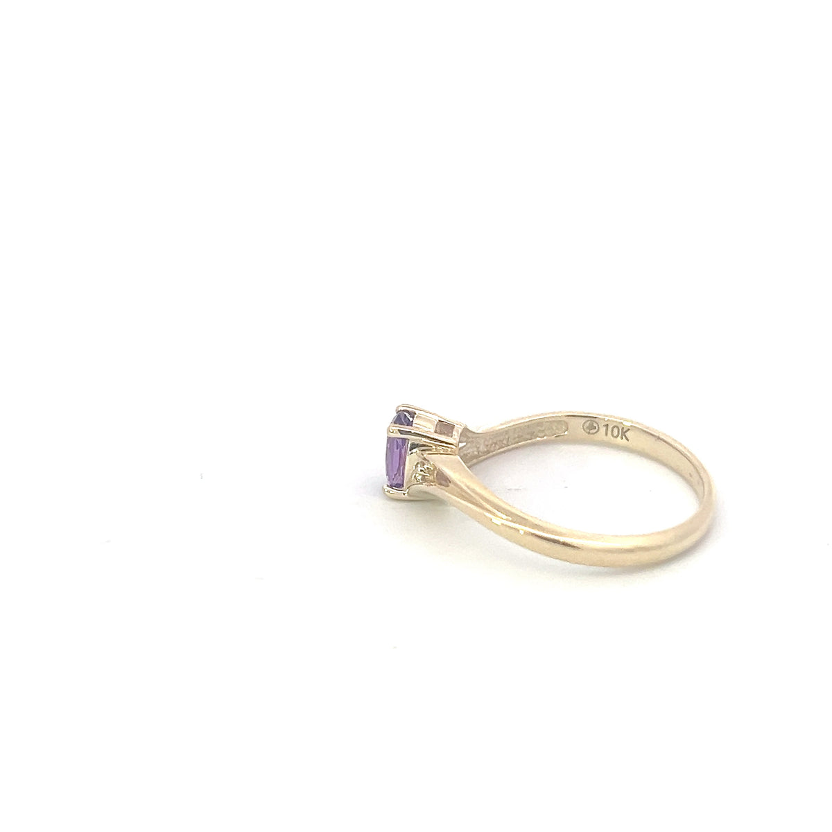 10K Yellow Gold Genuine Amethyst &amp; Diamond Ring