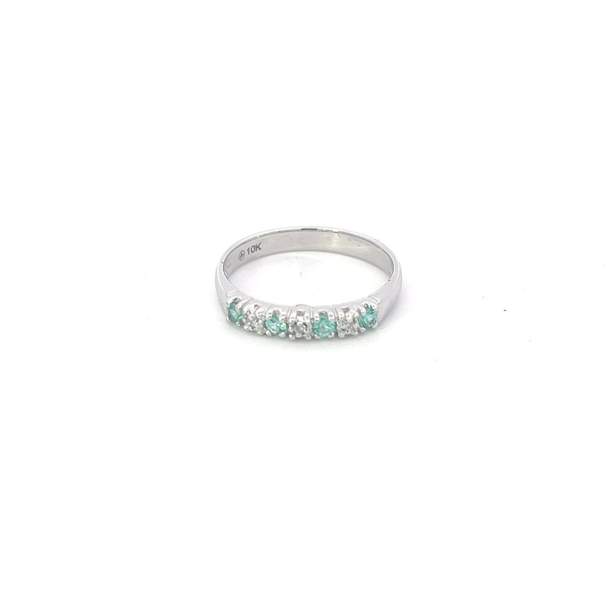 10K White Gold Genuine Emerald and 0.02cttw Diamond Ring