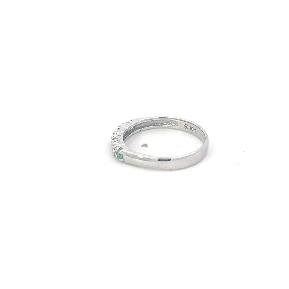 10K White Gold Genuine Emerald and 0.02cttw Diamond Ring