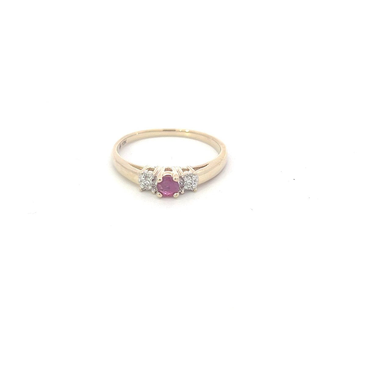 10K Yellow Gold 0.04cttw Diamond with Genuine Ruby Ring