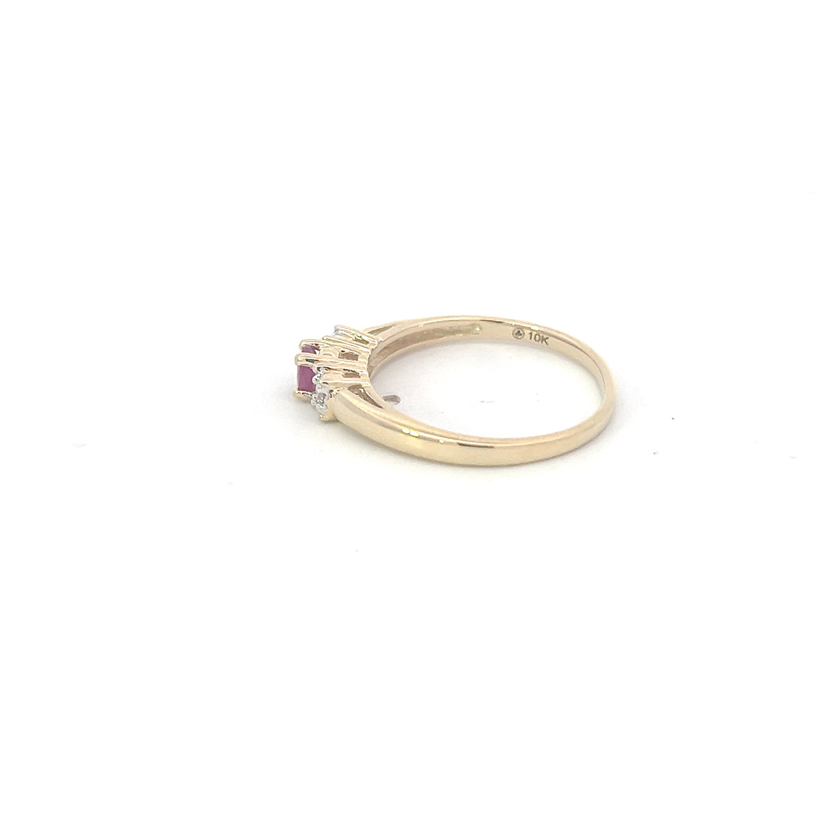 10K Yellow Gold 0.04cttw Diamond with Genuine Ruby Ring