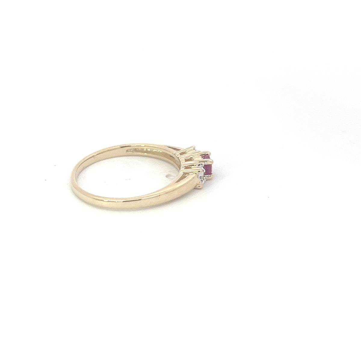 10K Yellow Gold 0.04cttw Diamond with Genuine Ruby Ring