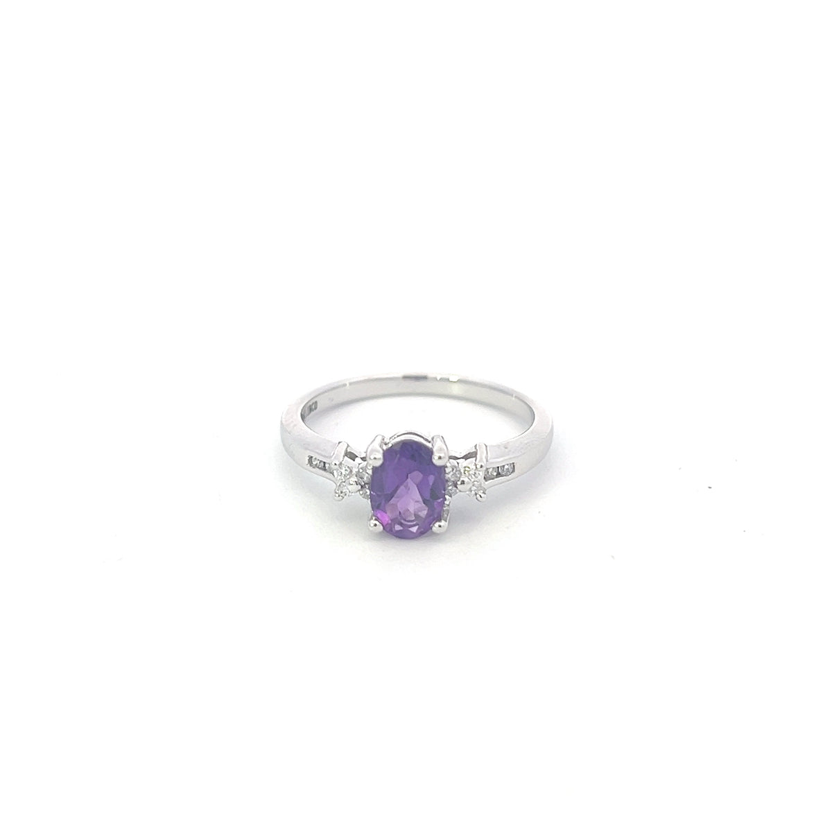 10K White Gold Amethyst and Diamond Ring