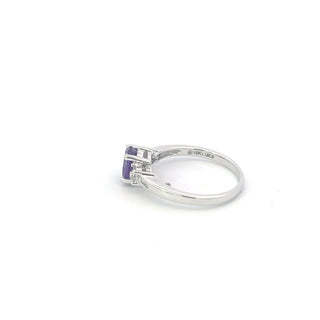 10K White Gold Amethyst and Diamond Ring