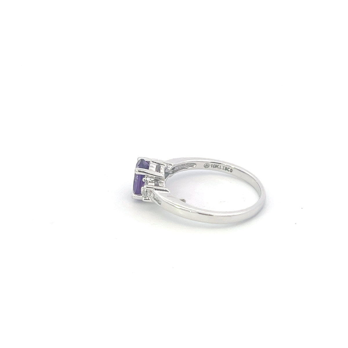 10K White Gold Amethyst and Diamond Ring