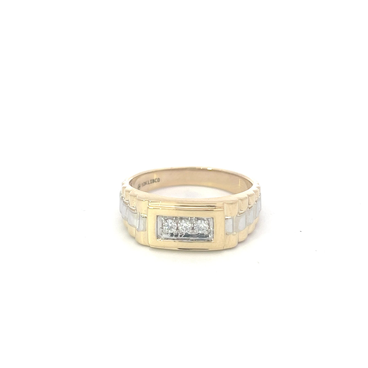 10K Yellow and White Gold Diamond Gents Ring