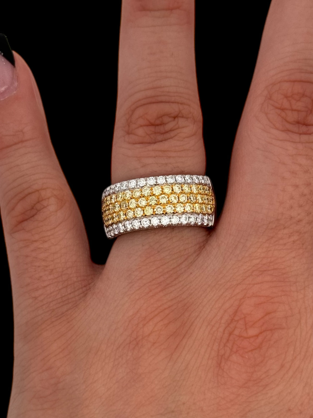 18K White Gold 1.56 cttw Natural Yellow and White Diamond Band