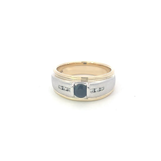Anillo para hombre con diamantes y zafiros en oro amarillo de 10 quilates, talla 10