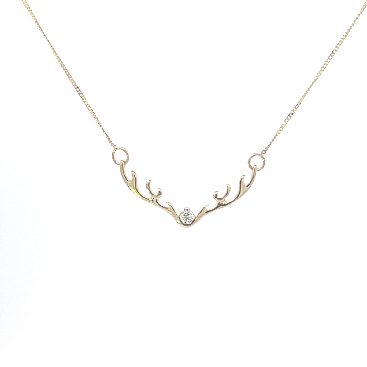 10K Yellow Gold 0.04cttw Diamond Antler Pendant, 18&quot;