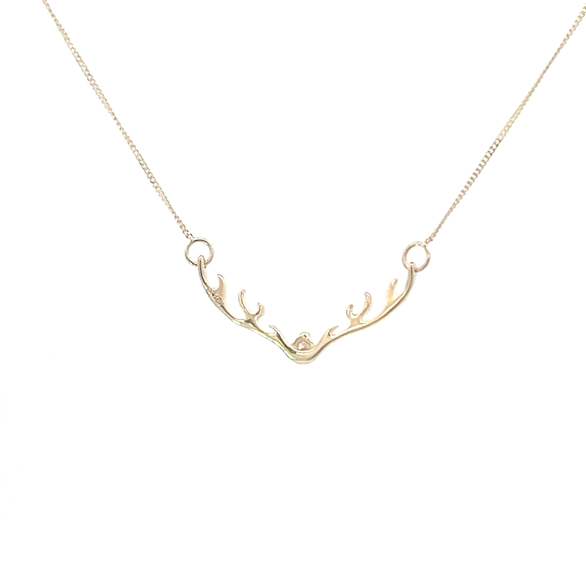 10K Yellow Gold 0.04cttw Diamond Antler Pendant, 18&quot;