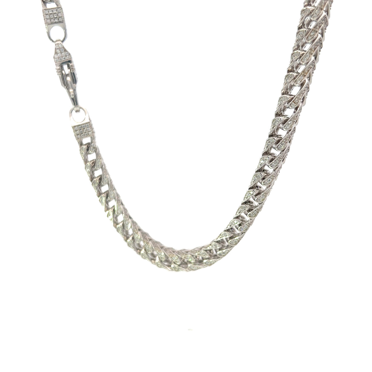 925 Sterling Silver 6mm Franco Chain with Cubic Zirconias - 20 Inches