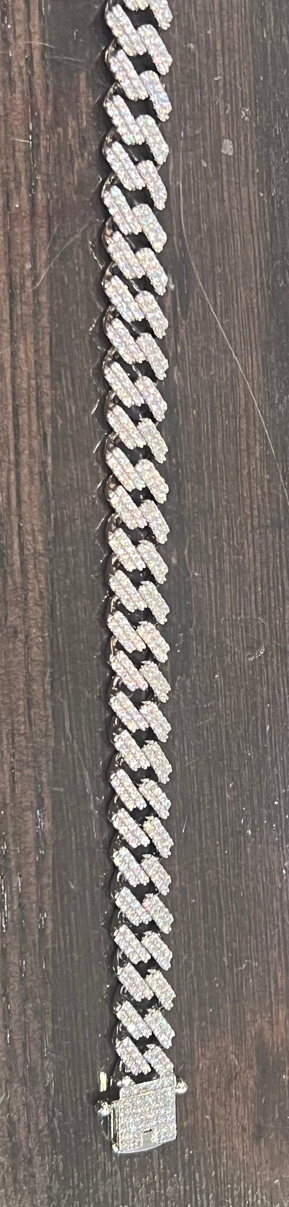 925 Sterling Silver Miami Cuban Curb Bracelet with Cubic Zirconias - 8 Inches