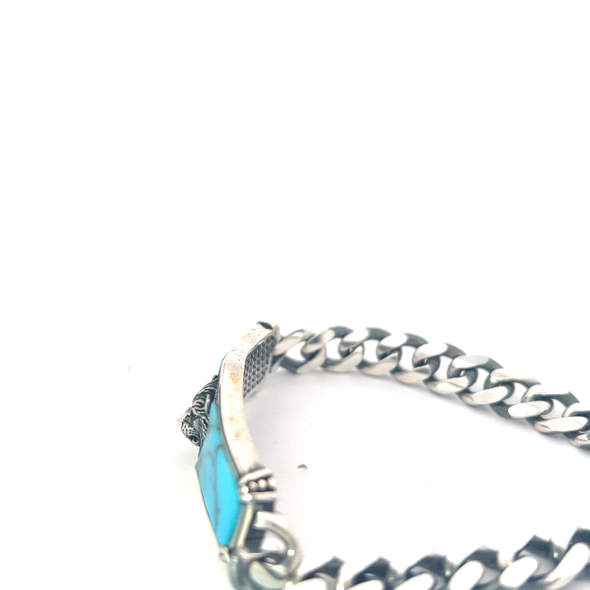 925 Sterling Silver Turquoise Lion Head Bracelet - 8.5 Inches