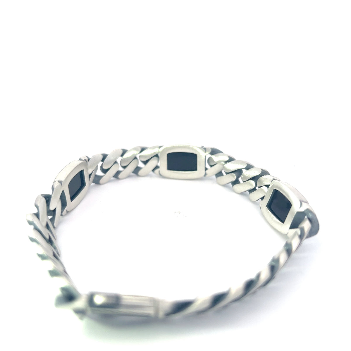 925 Silver 10.5mm Miami Curb Bracelet with Onyx  - 8.0 Inches