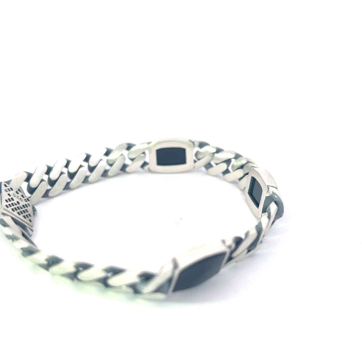 925 Silver 10.5mm Miami Curb Bracelet with Onyx  - 8.0 Inches