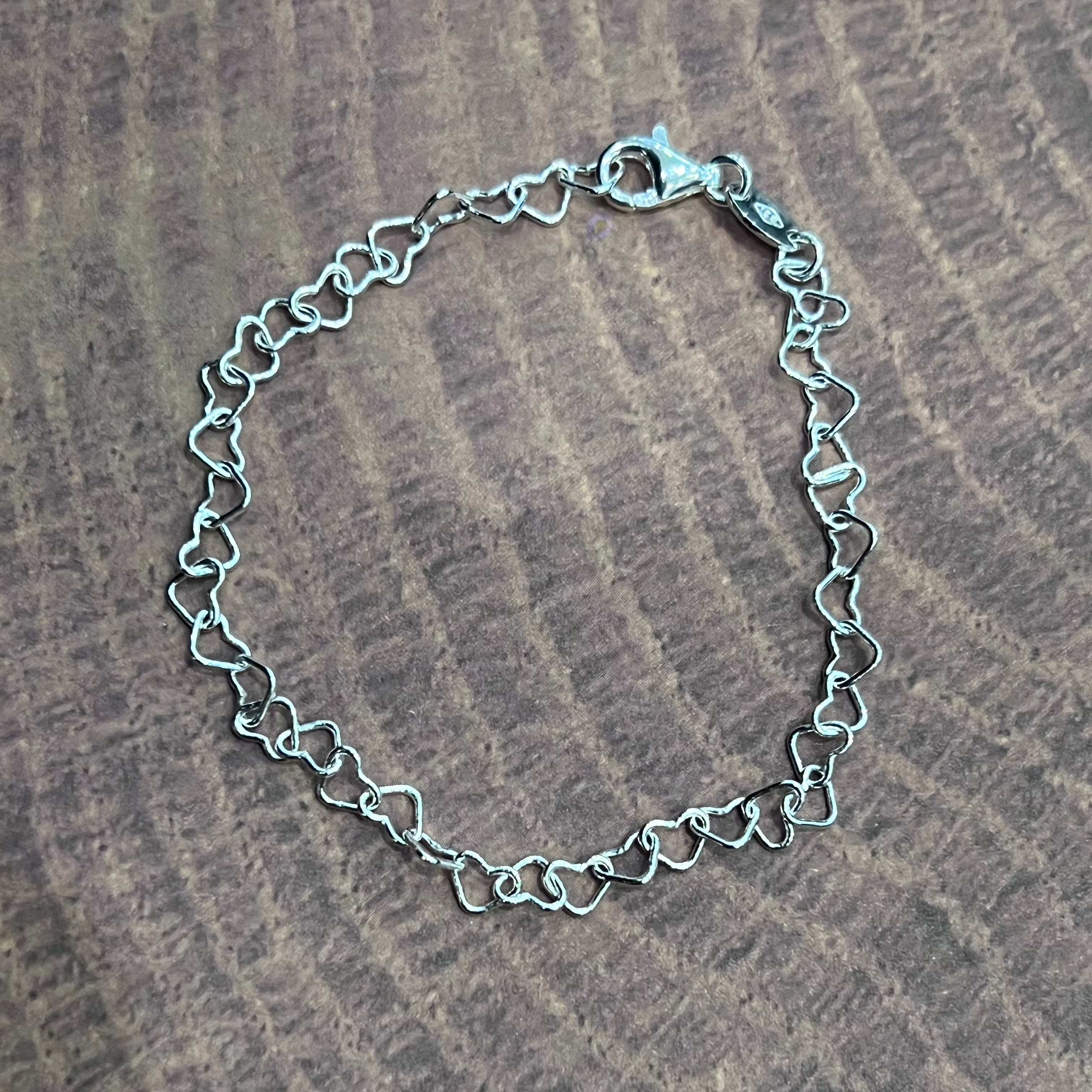 925 Sterling Silver 4.0mm Heart Link Bracelet  -  7.0 Inches