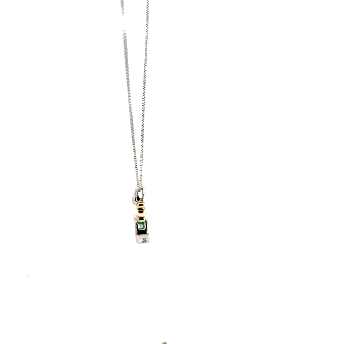 10K White and Yellow Gold 0.015 cttw Diamond and Emerald Pendant, 18&quot;