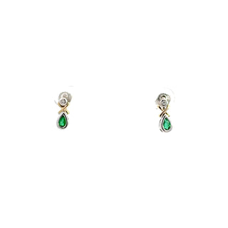 10K White and Yellow Gold Emerald & Diamond Earring