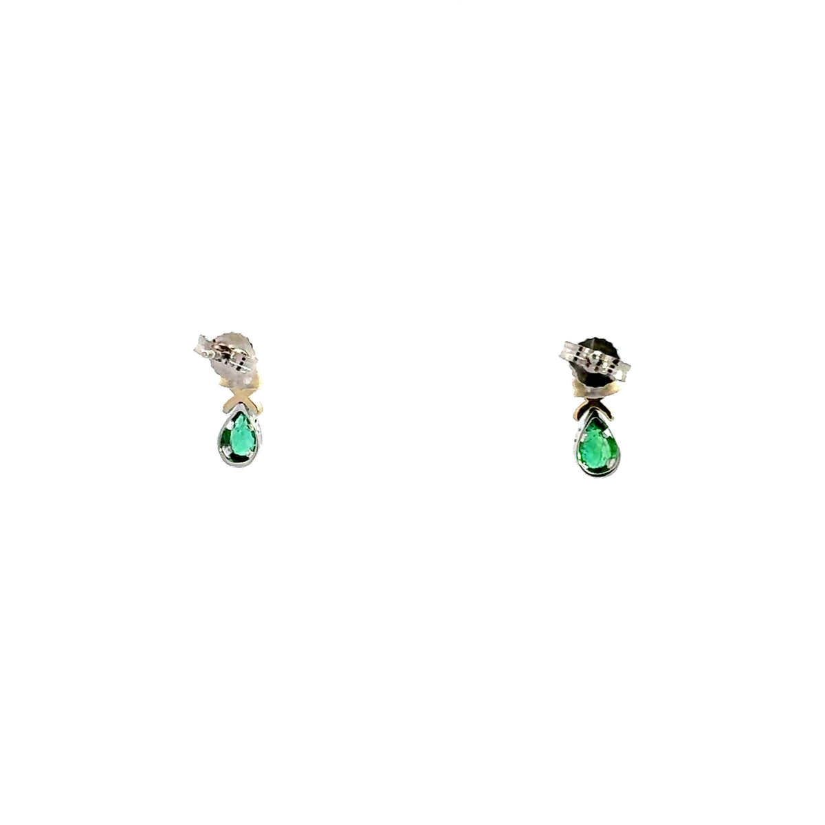 10K White and Yellow Gold Emerald &amp; Diamond Earring