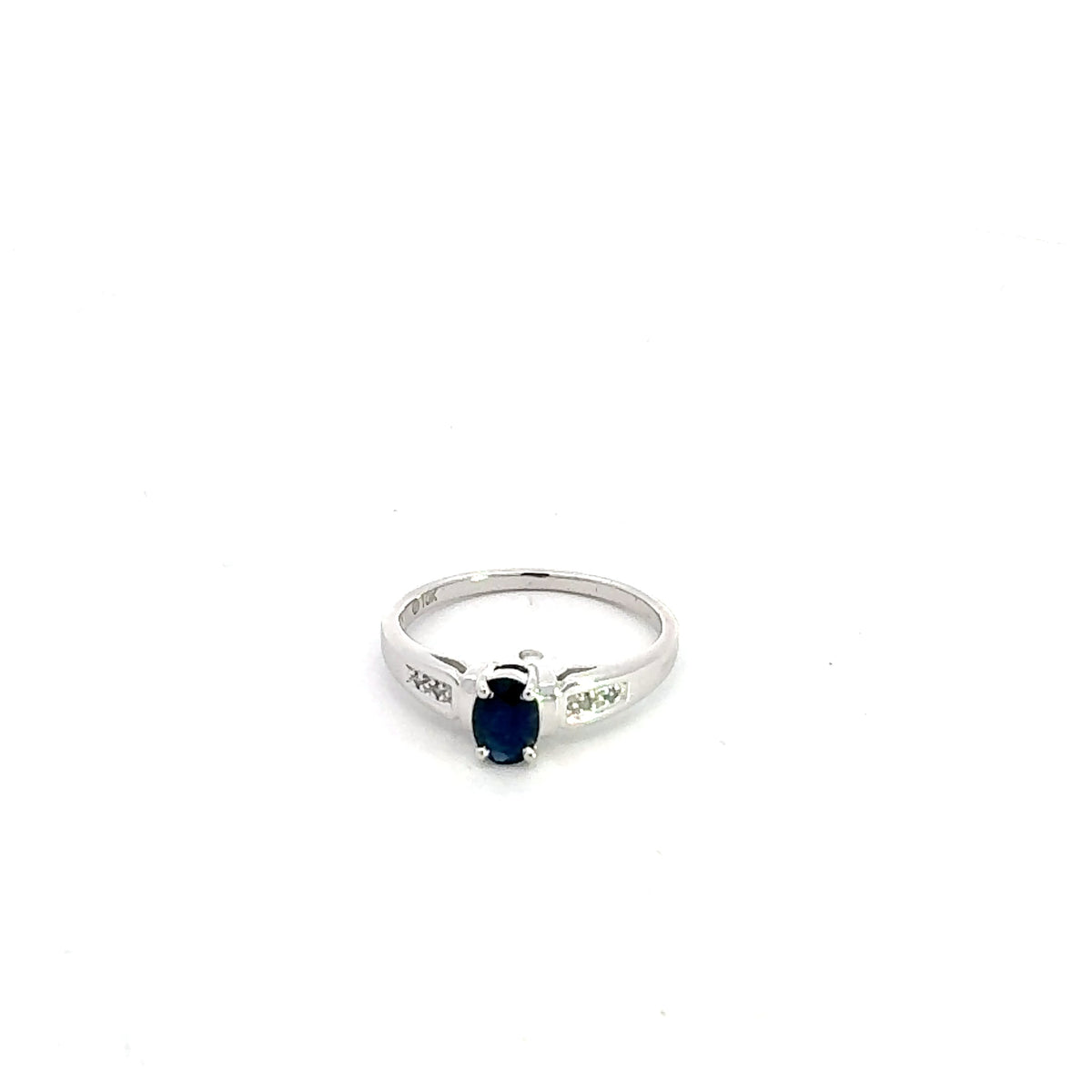 10K White Gold Sapphire &amp; Diamond Ring