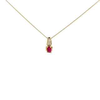 10K Yellow Gold Diamond and Ruby Pendant, 18"