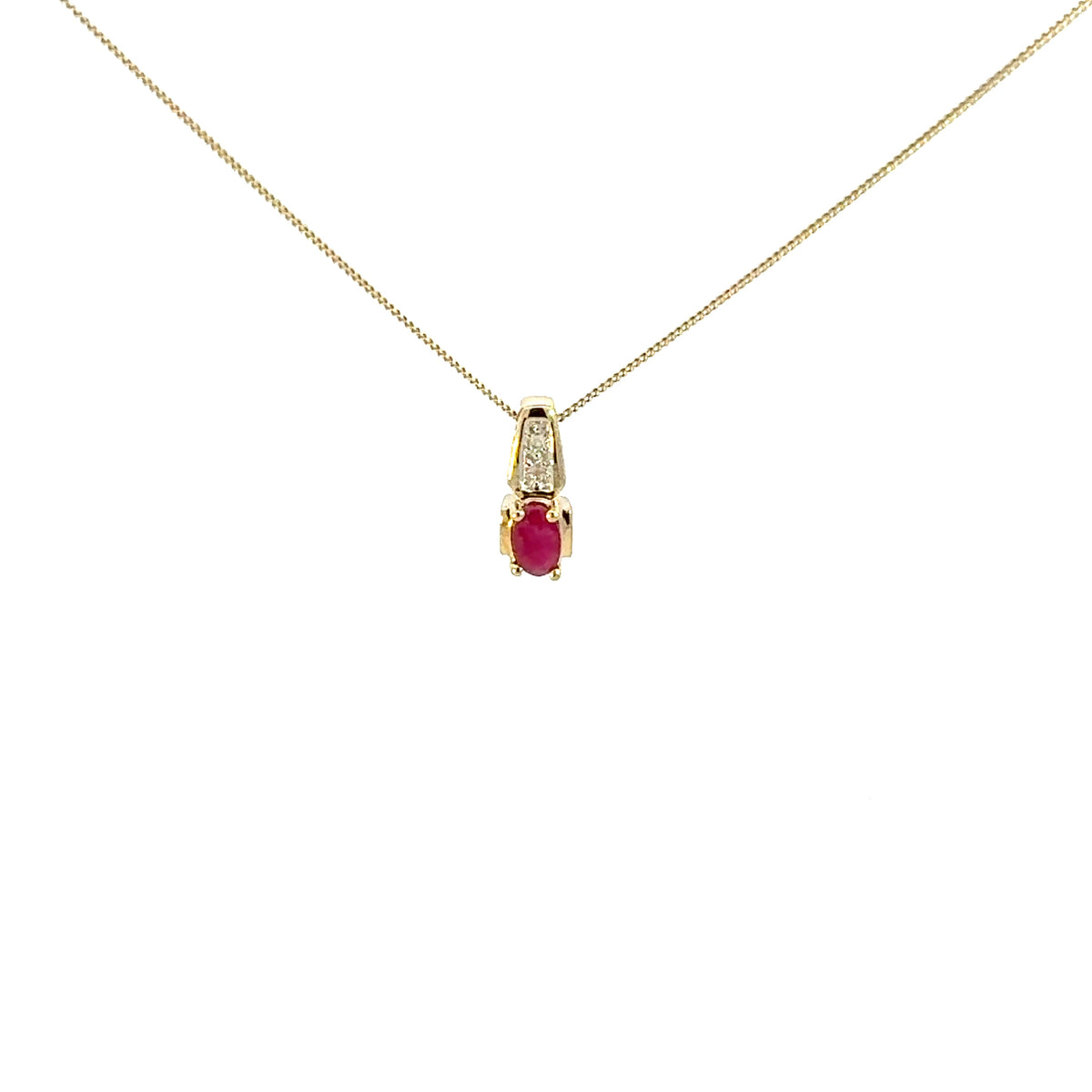 10K Yellow Gold Diamond and Ruby Pendant, 18&quot;