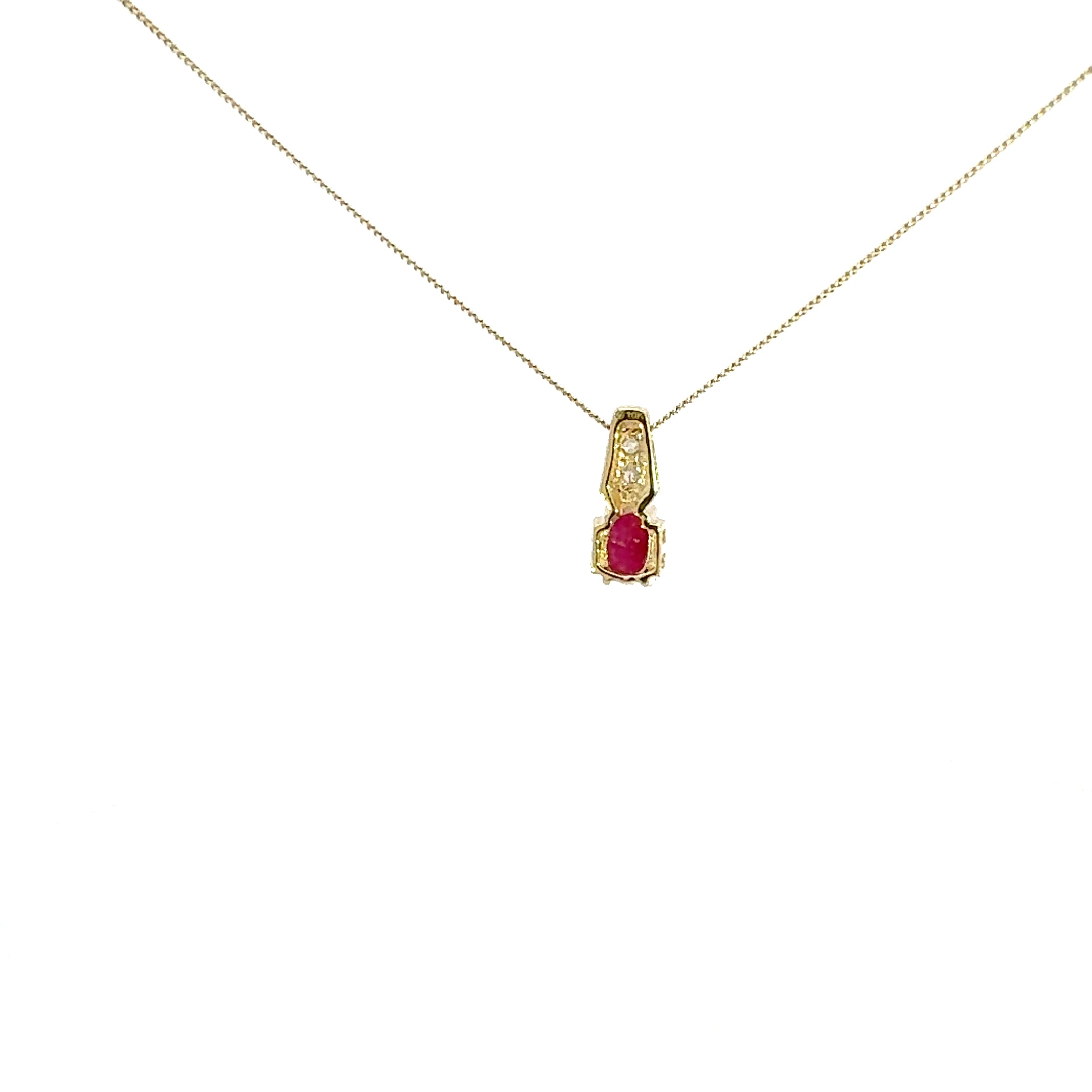 10K Yellow Gold Diamond and Ruby Pendant, 18"