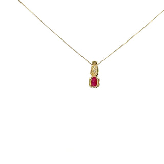 10K Yellow Gold Diamond and Ruby Pendant, 18"