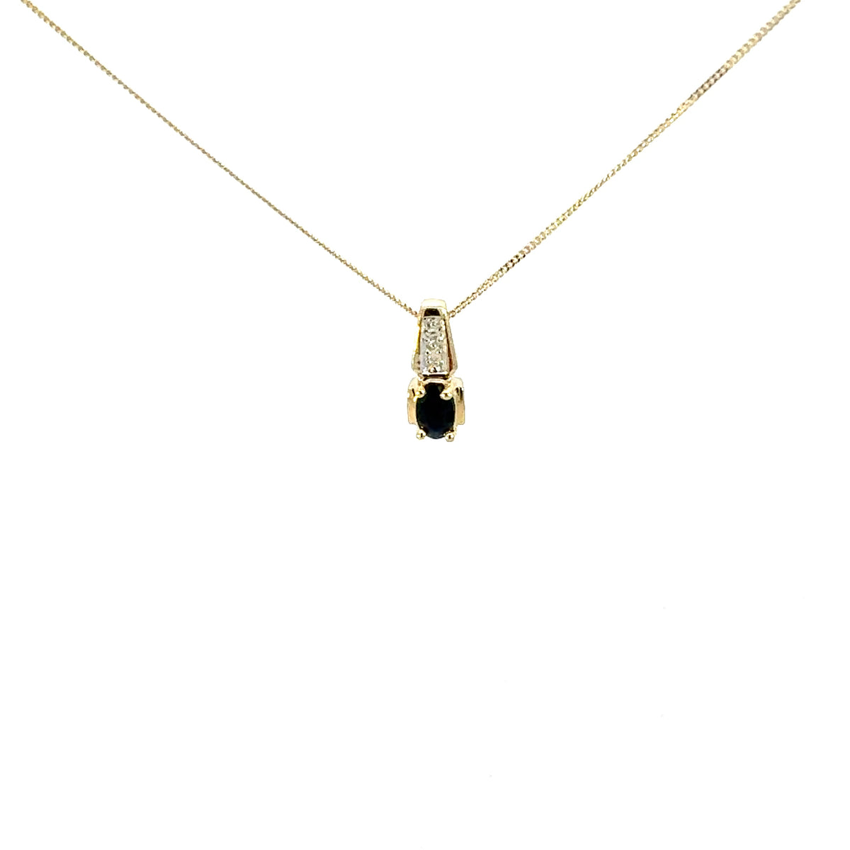 10K Yellow Gold Diamond and Sapphire Pendant, 18&quot;