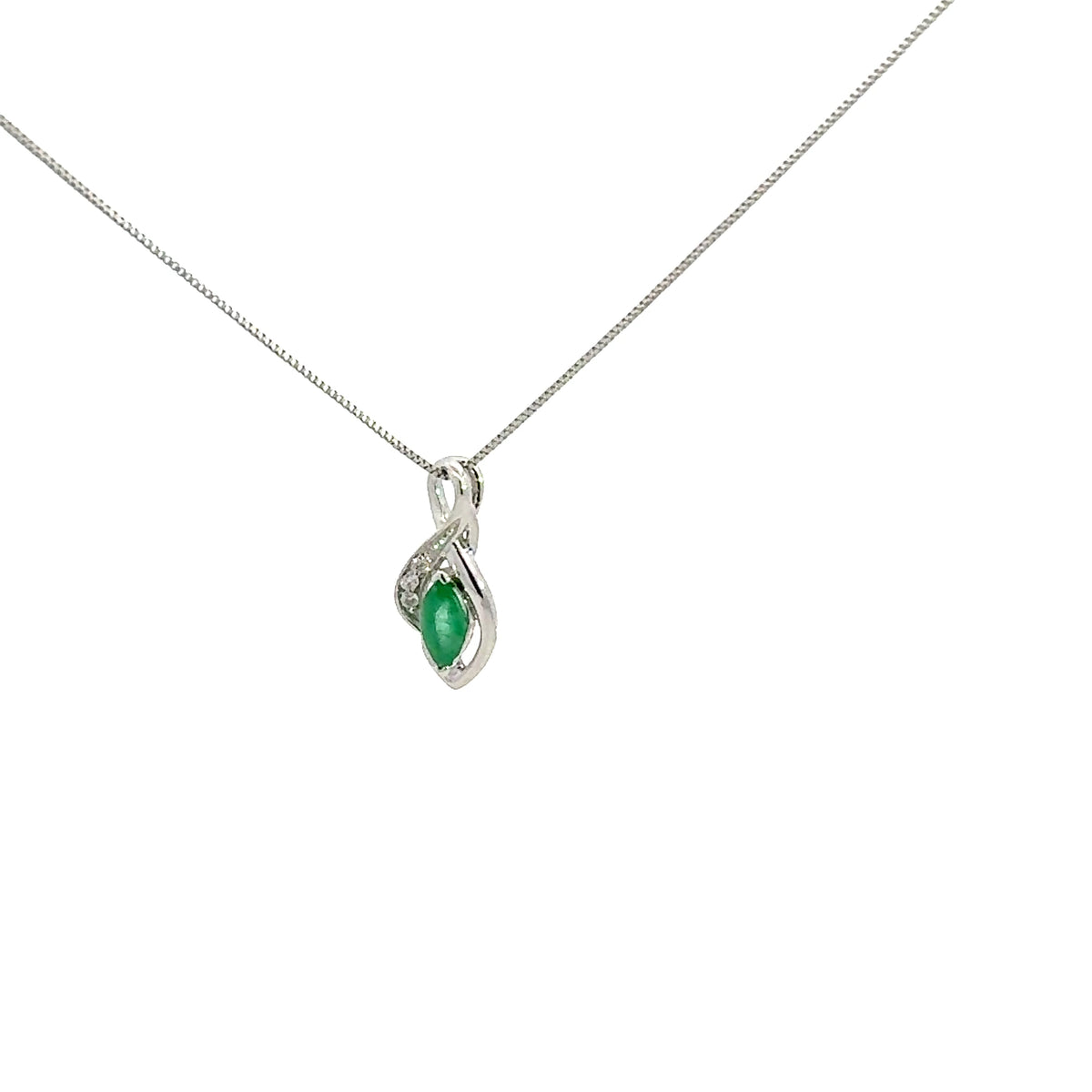 10K White Gold Diamond and Emerald Pendant, 18&quot;