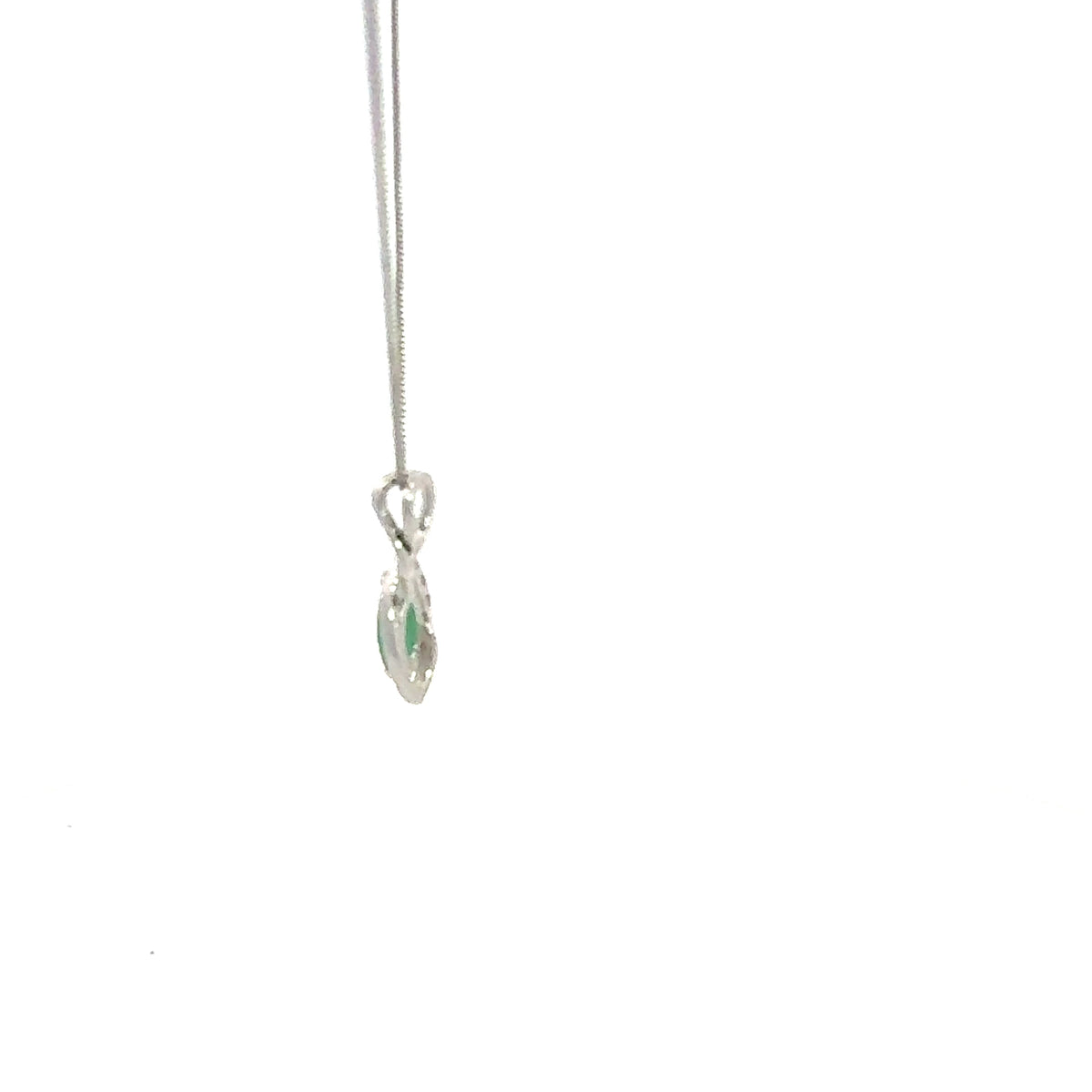 10K White Gold Diamond and Emerald Pendant, 18&quot;