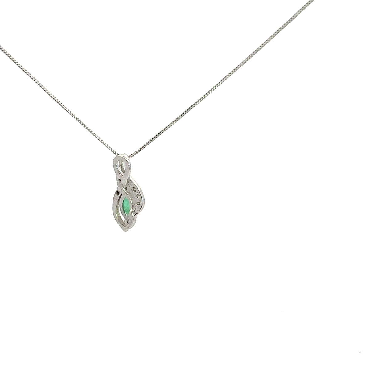 10K White Gold Diamond and Emerald Pendant, 18&quot;