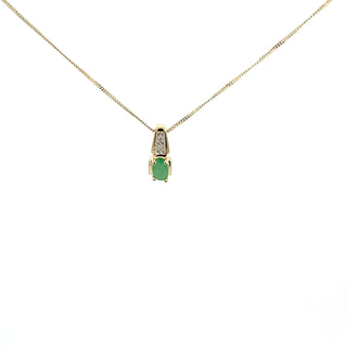 10K Yellow Gold Diamond and Emerald Pendant, 18"