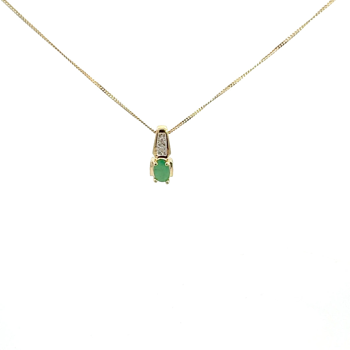 10K Yellow Gold Diamond and Emerald Pendant, 18&quot;