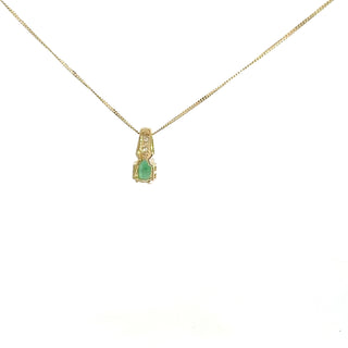 10K Yellow Gold Diamond and Emerald Pendant, 18"