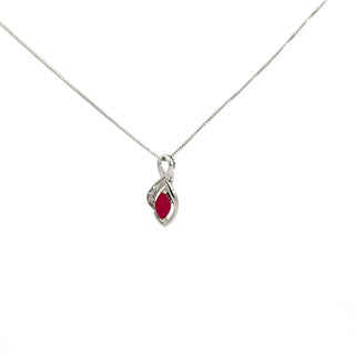 10K White Gold Diamond and Ruby Pendant, 18"
