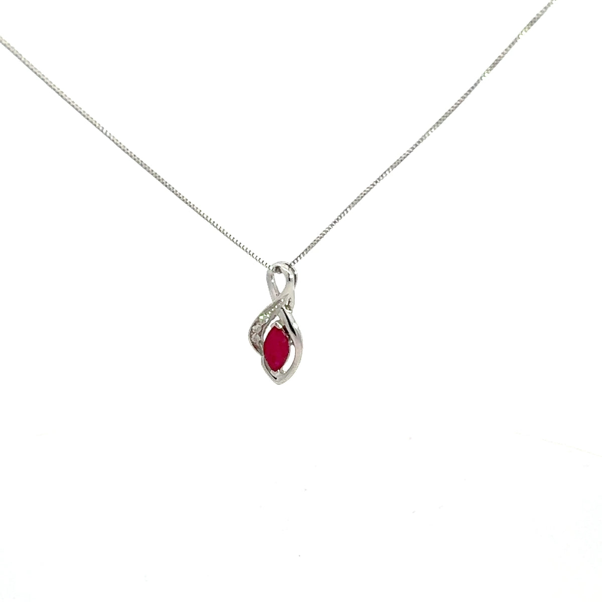 10K White Gold Diamond and Ruby Pendant, 18&quot;