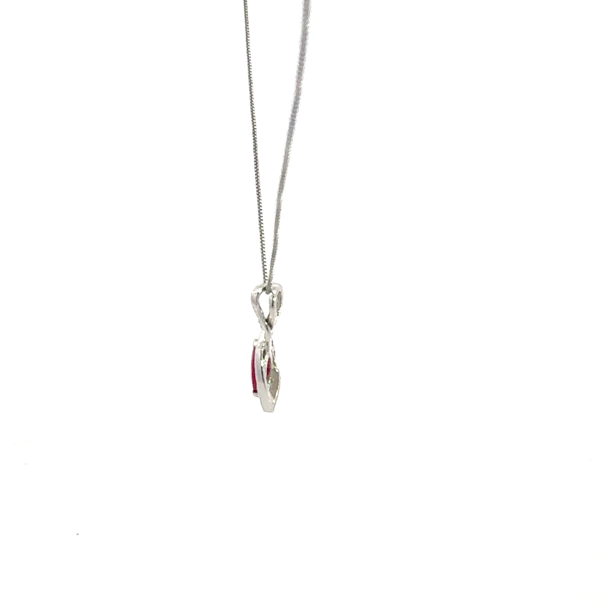 10K White Gold Diamond and Ruby Pendant, 18&quot;