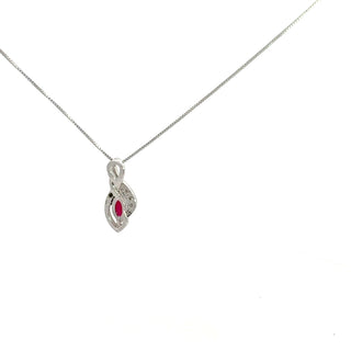 10K White Gold Diamond and Ruby Pendant, 18"