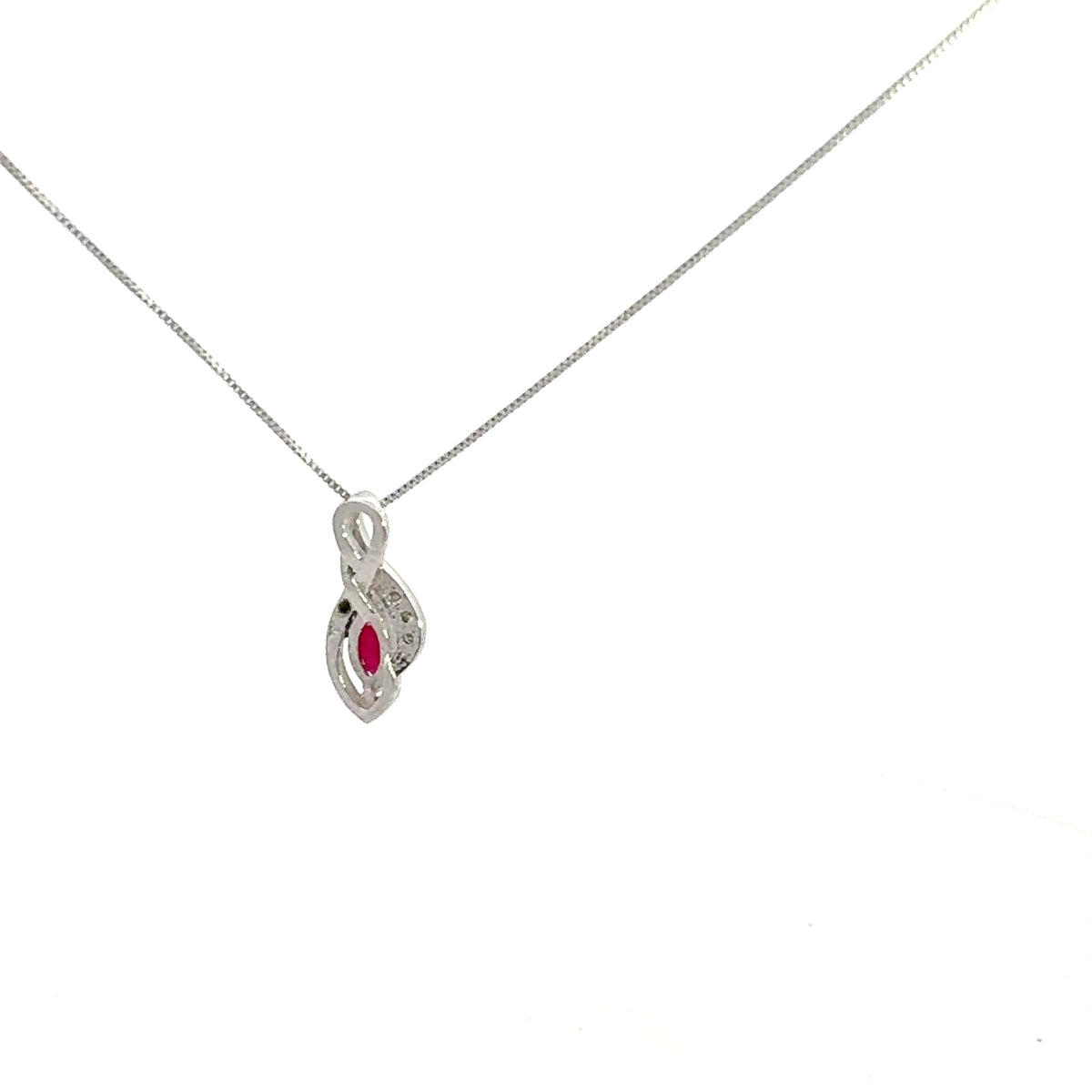 10K White Gold Diamond and Ruby Pendant, 18&quot;