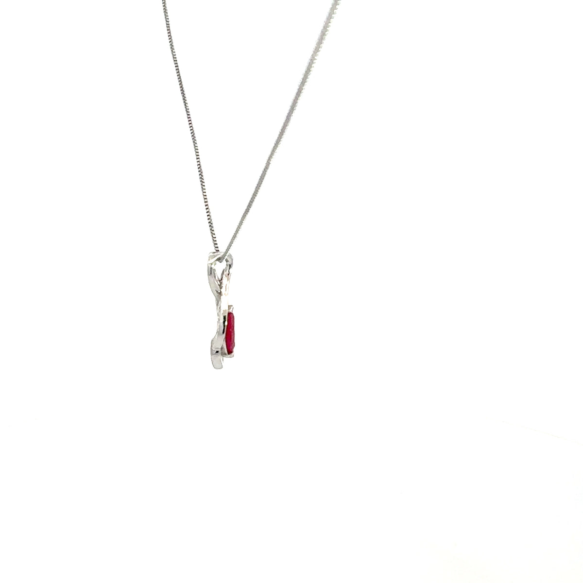 10K White Gold Diamond and Ruby Pendant, 18&quot;