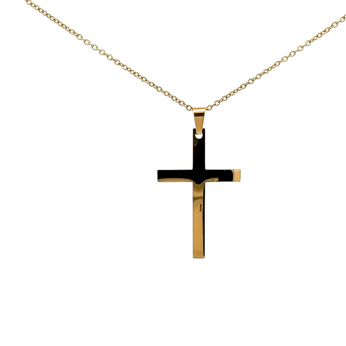 Stainless Steel Gold Plated 40X25mm Cross Pendant - 18&quot;