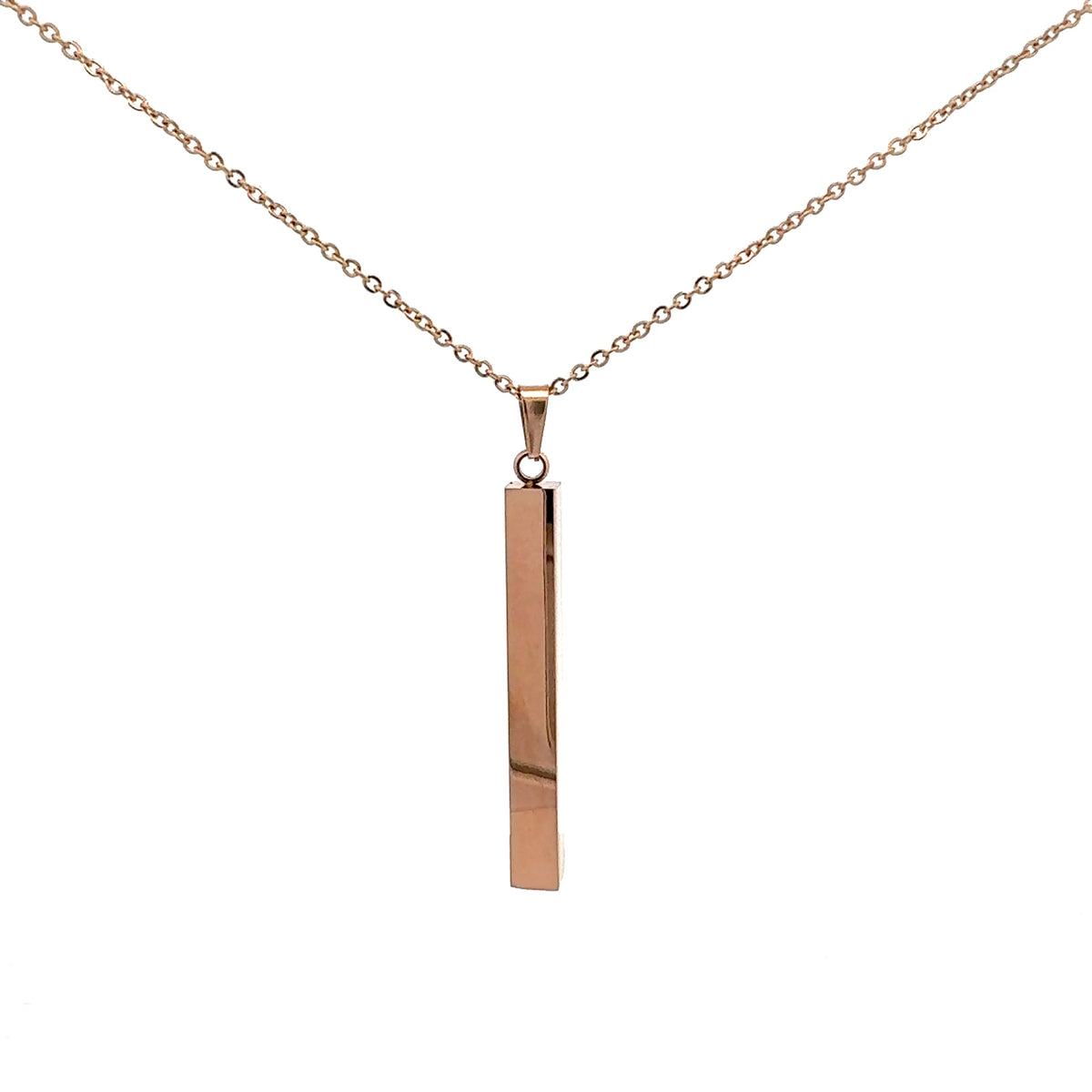 Stainless Steel Rose Gold Plated 39X5mm Engravable Bar Pendant - 18&quot;