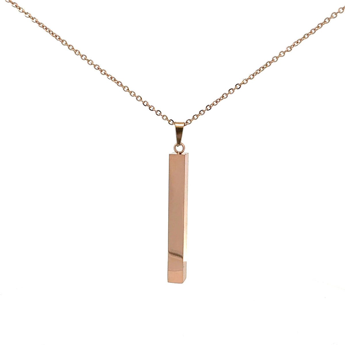 Stainless Steel Rose Gold Plated 39X5mm Engravable Bar Pendant - 18&quot;