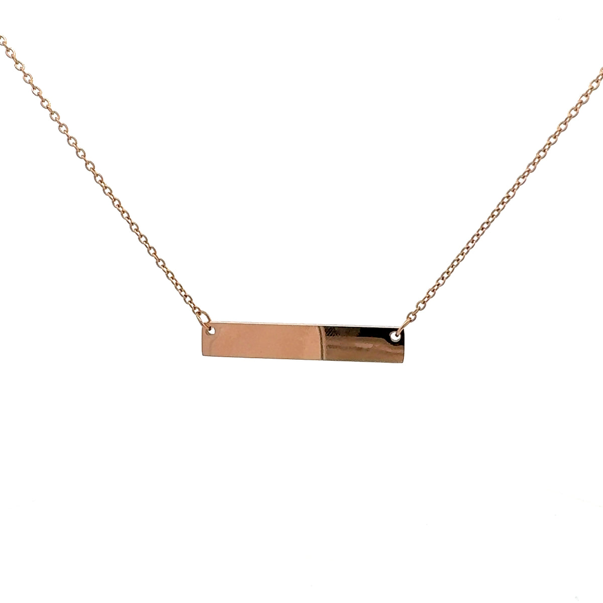 Stainless Steel Rose Gold Plated 7x35mm Engravable Bar Pendant - 18&quot;